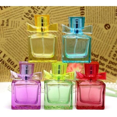 100pcs/lot 30ml Bowknot perfume bottle dispensing bulk grade transparent colored glass bottles wholesale
