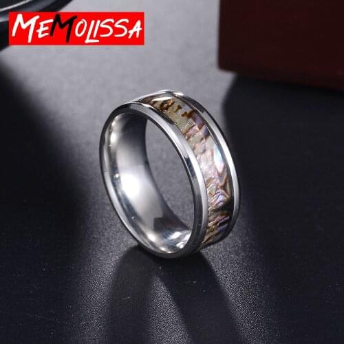 New Fashion Punk Rings For Men Women Brown Fire Opal & Shell Inlay Stainless Steel Charming Male Jewelry Party Size 7-11