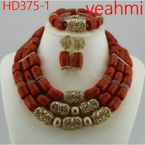 African Wedding Bridal Orange Coral Beads Jewelry sets Nigerian Women Beads Necklace Jewelry Sets Free Shipping HD375-2