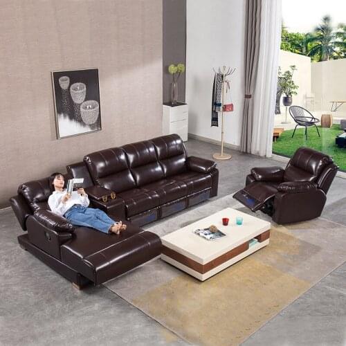 Recliner leather sofa combination head leather modern simple sofa sofa set living room furniture