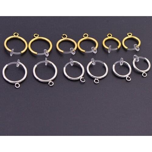 50 PCS 11/13/15mm Round Metal Copper Transparent Spring Ear Hook Gold Silver color Rhodium No Ear Hole Ear Clip With a Loop