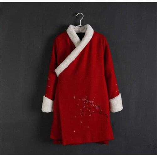 Early Spring original traditional retro Chinese style Hand-paint woolen jacket outerwear with cotton lining for women