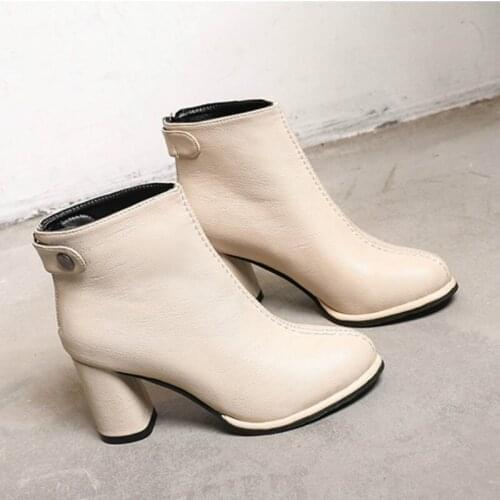 Hot 2019 Fashion Retro Women Boots Vintage Block Heel Ankle Boots Behind Zipper High Heels Women Shoes Zapatos Mujer R1-06