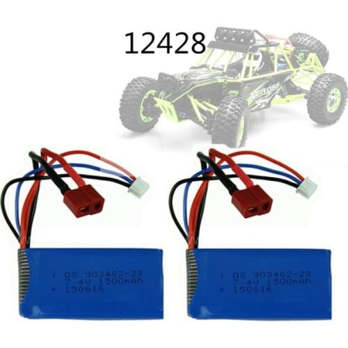 2pcs 7.4V 1500mAh Lipo Battery For Wltoys 144001 12423 12428 Crawler Car Battery 1500 mah 7.4 V Lithium battery 903462