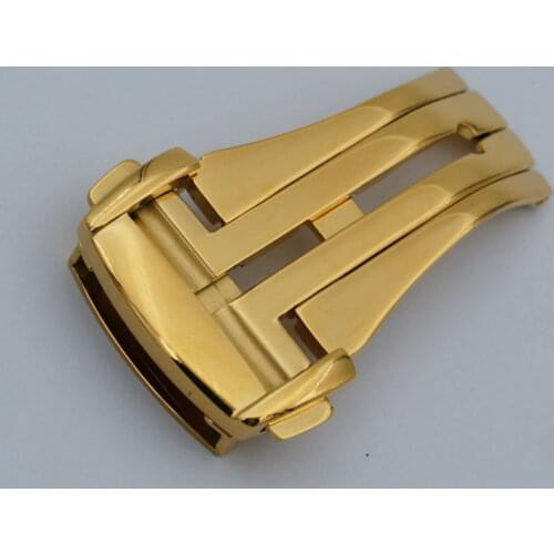 MAIKES Good Quality Polished Stainless Steel Deployment Watch Band Button Buckle Gold 16 18 20 mm Folding Clasp Case For OM