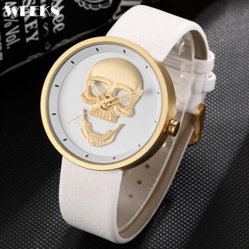 Men Skull Watch High Quality Skull-Head Quartz Wristwatch for Boy Black White Gold Color Band Golden Dial Male Reloj Hour Clock