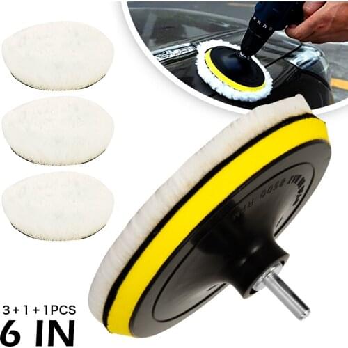 5pcs 6 Inch Wool Polishing Pads Waxing Buffing Wheel Kit Auto Car Paint Care Polisher Disc For M14 Drill Adapter Accessories