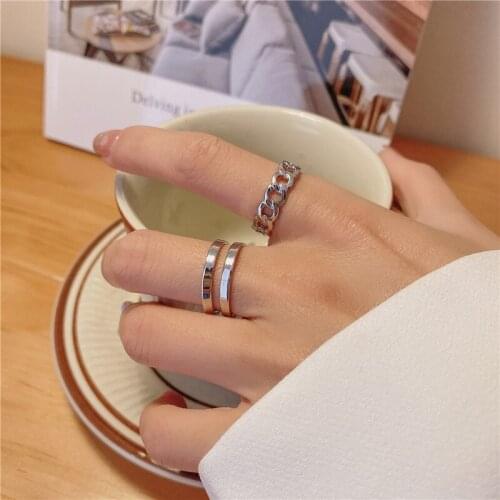 Punk Double Line Rings Set for Women Men Fashion Chain Geometric Minimalist Adjustable Hollow Out Jewelry Party Wedding Gift New