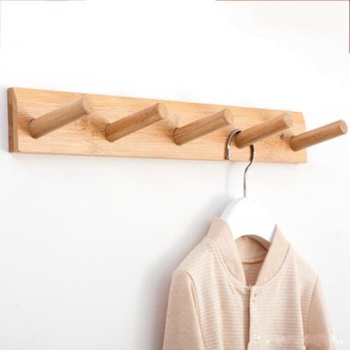 Hook Wall Hanging Bedroom Solid Wood Wall Clothes Rack Door Porch Coat Rack Clothes Hook Bamboo