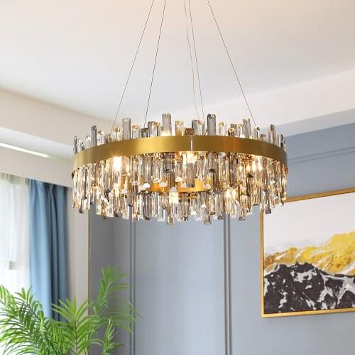 New Crystal Gold Round hanging Chandelier Rectangle Chandeliers For Living Room 2020 Bedroom Kitchen Island Indoor Lighting