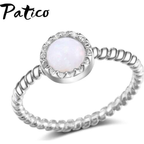 Latest Simple Design Women Trendy Design Round Opal Stone Rings 925 Sterling Silver Popular Engaged Rings For Bridal