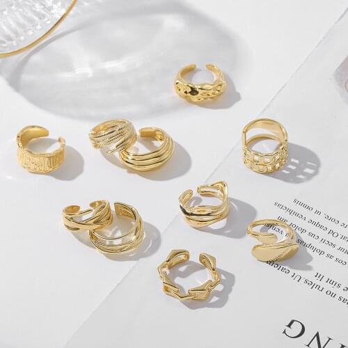 New Trendy Geometric Irregular Chain Wide Rings Punk Gold Color Leaf Open Adjustable Finger Rings for Women Fashion Jewelry Gift