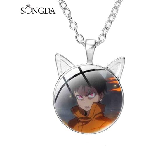 Enn Enn No Shouboutai Fire Force Cartoon Figure Necklace Art Photo Cat Ear Pendant Necklaces For Cosplay Anime Accessories Gifts