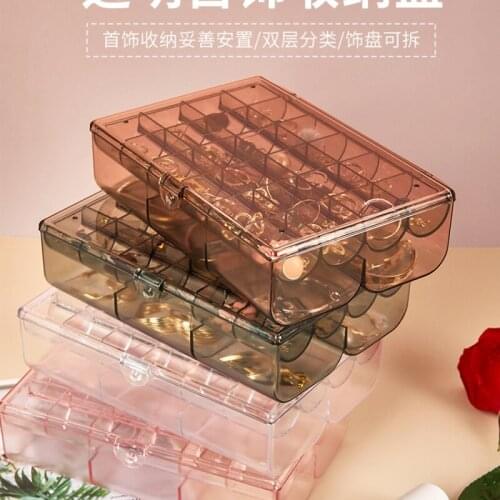Transparent jewelry storage box Earrings earrings earrings necklace hand ornaments online red portable multi-layer box