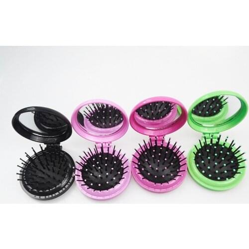 1PC Girls Portable Mini Folding Comb Airbag Massage Round Travel Mirror Hair Brush with Mirror Hair Combs Hairdressing Tools