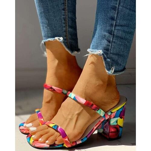 Sandalias chancletas para mujeres, zapatos de tacón alto a la moda, con punta cuadrada, informales y transpirables, para verano
