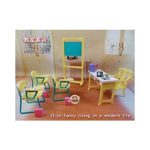 For barbie school Fashion Classroom Blackboard + Chair + Desk School Education Furniture Accessories For Barbie Kelly Sister