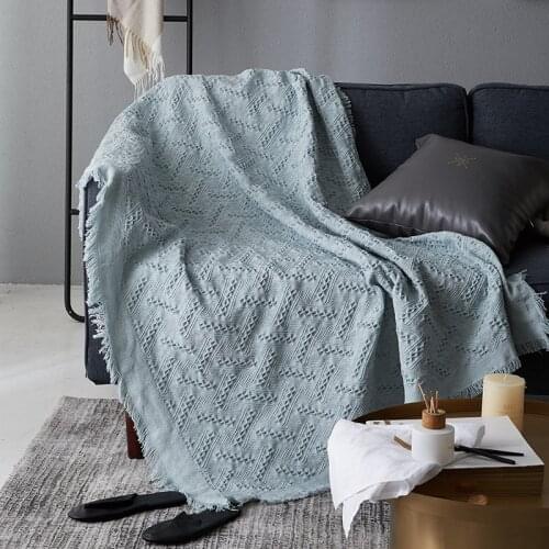 Nordic Plaid Throw Blanket Solid Color Sofa Cover Towel Pink Blue Gray Morandi Cotton Knitting Rugs Tapis Salon Decor for Room