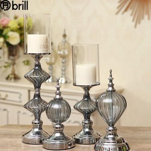 Nordic Glass Candle Stand and Set Home Decor Retro Romantic Creative Candlestick Home Decoration Accessories Portavelas Bougeoir