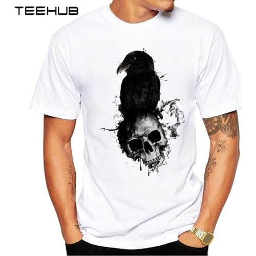 TEEHUB NEW Summer Mens Fashion Raven and Skull Printed T-Shirt Short Sleeve Popular Design Tops Novelty T shirt