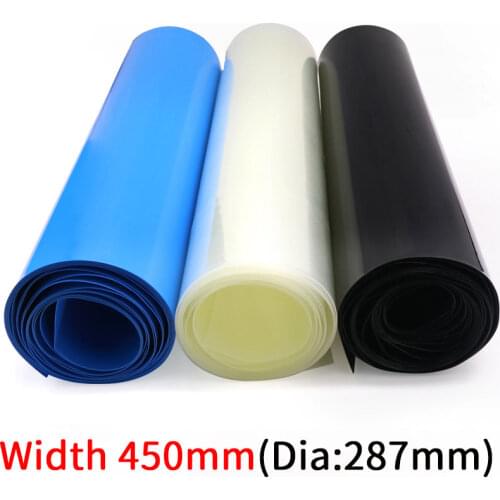 Width 450mm PVC Heat Shrink Tube Dia 269mm Lithium Battery Insulated Film Wrap Protection Case Pack Wire Cable Sleeve Black Blue