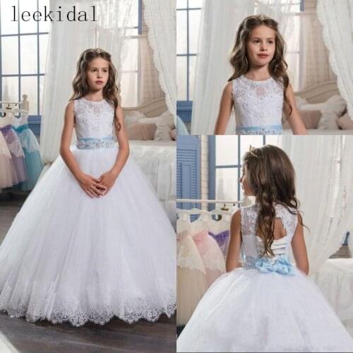 Vintage Lace Sleeveless Flower Girls Dress Ball Gowns Sleeveless Lace Beads Girls Photography Birthday Pageant Ball Gowns Custom