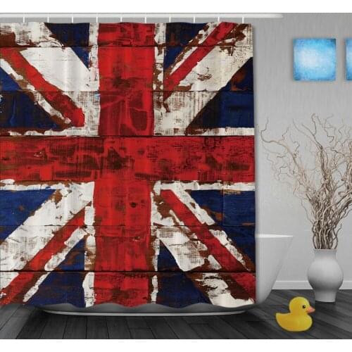 Shower Curtains Design With UK Flag On The Old Wooden Waterproof Fabric High Quality Bathroom Curtain With Hooks