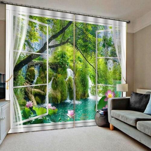 Green curtains Beautiful Photo Fashion Customized 3D Curtains landscape curtains window curtain