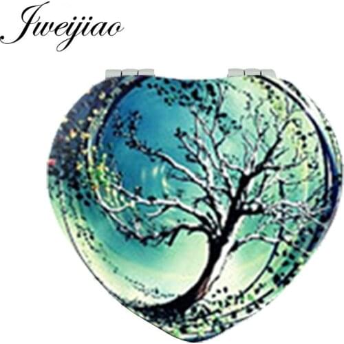 Youhaken Life Tree Plant Heart Makeup Mirrors Mini Folding Pocket Mirror PU Leather 1x/2x Magnifying Mirror For Women