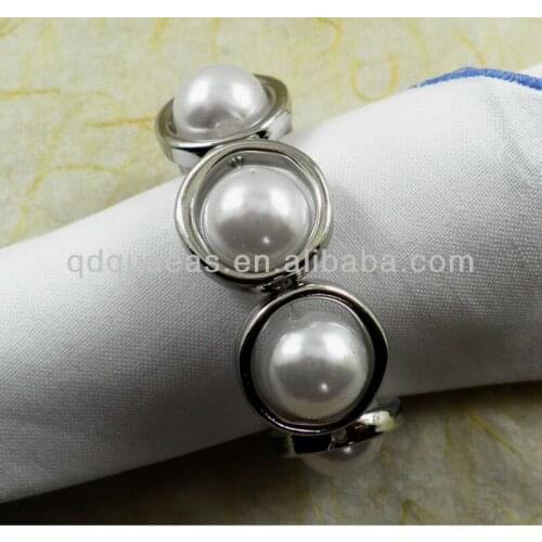 Pearl with metal beaded wedding napkin ring qn13030507