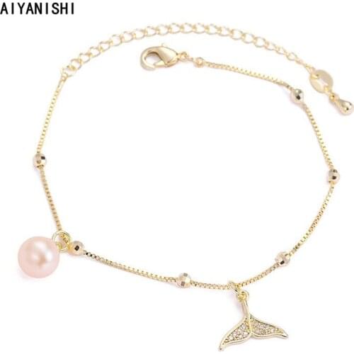 AIYANISHI 18K Gold Filled Pearl Bracelets Fishtail Pearl Bangles Women Natural Freshwater Pearls Bracelets Jewelry Lovers Gifts