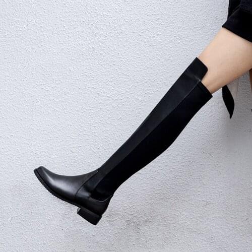 New autumn/winter women Knee-high boots Genuine leather Female boots European brand knight boots Side zipper Stretch boots
