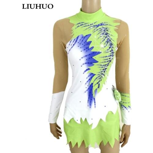 Figure Skating Dress Customized Competition Ice Skating Skirt for Girl Women Rhythmic Gymnastics White light green Stand collar