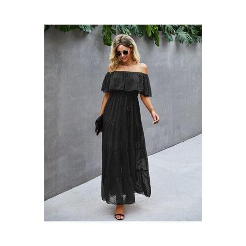 Summer Fashion Elegant Womens Solid One Shoulder Short Sleeve Open Back Lace Up Womens MIDI Dress