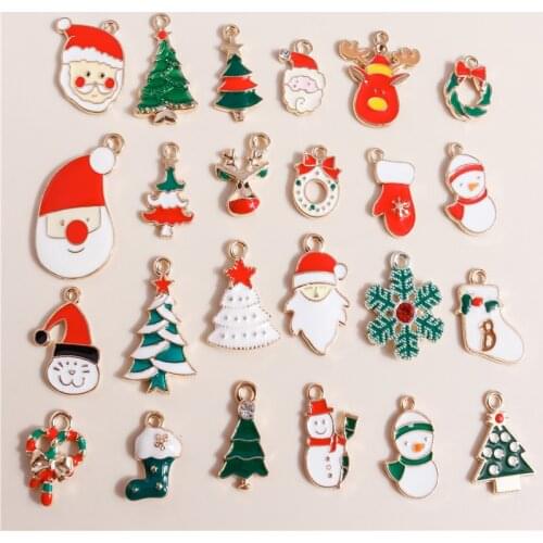 10pcs/lot Enamel Charms Christmas Tree Santa Claus Pendants for Necklaces Bracelets Earrings DIY Jewelry Making Xmas Decoration