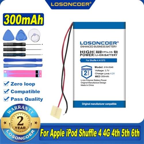 100% Original LOSONCOER 300mAh 616-0548 Battery For Apple ipod Shuffle 4rd 5rd 6rd Generation 4 5 6 Accumulator Batteries