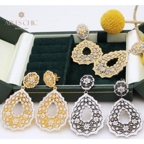 18K Gold Tone Filigree Teardrop Lace Earrings 925 Sterling Silver Vintage Renaissance Studs Wedding Drop Earring C11E4S25409