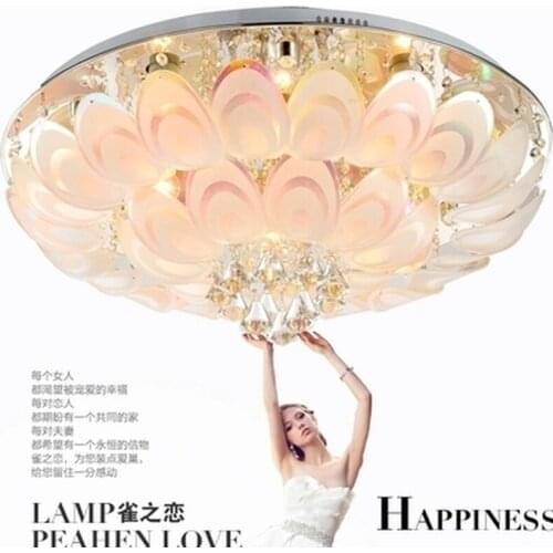 2018 Peacock Round Crystal Ceiling Light For Living Room Indoor Lamp with Remote Controlled luminaria home decoration