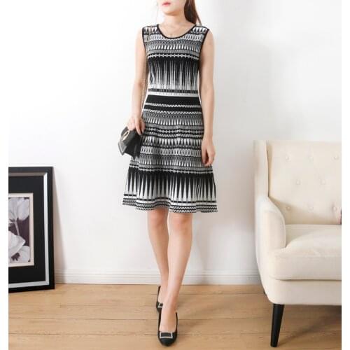 2020 New Autumn Collection England Elegant Black And White Kintted Sleeveless Skater Slim Fit Design