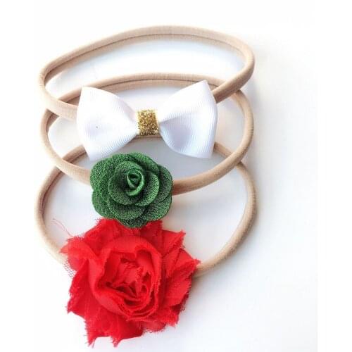 3pcs/set Flower bow headband skinny soft nylon headband chiffon flower headband newborn photo props accessories