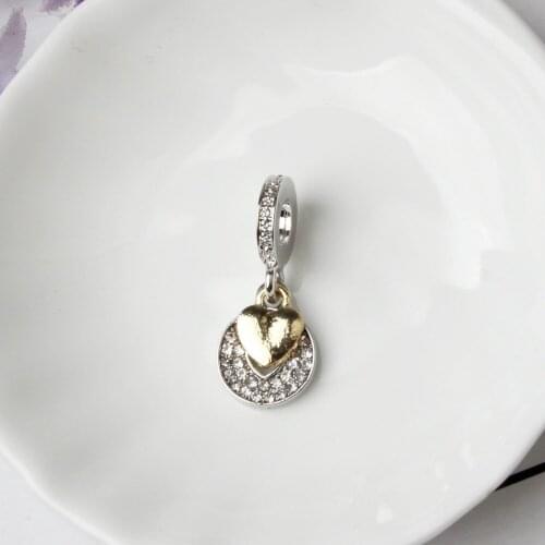 5PCS Hot Selling White Crystal Round Charm Gold Heart Bead Metal Charm Fit DIY Handmade Original Snake Bracelet Accessories