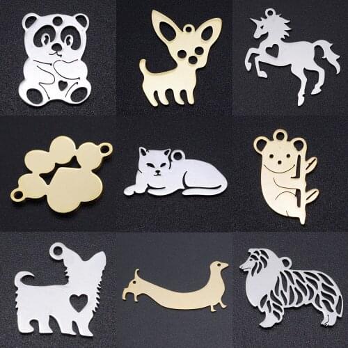 5pcs/lot Chihuahua Dog DIY Charms Wholesale 100% Stainless Steel Koala Cat Connectors Charm Bird Panda Unicorn Jewelry Pendant