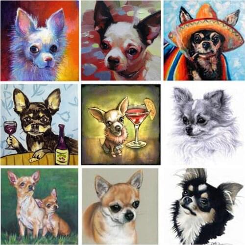 Full drill 5D DIY diamond embroidery chihuahua face square diamond painting Cross Stitch cute dog Rhinestone mosaic decor Z03