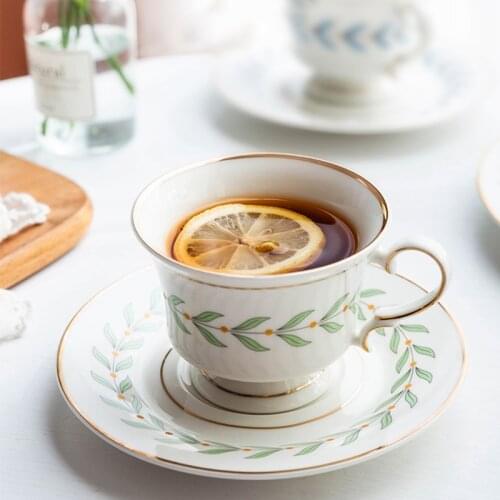 ANTOWALL Leaf Rim Mug Afternoon Tea Set European Small Luxury Ceramic Cup Dish Set Household Coffee Mug With Saucer