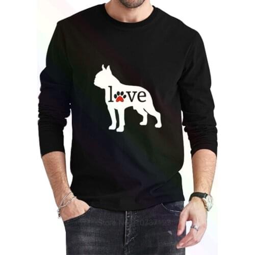 Boston Terrier Love Dog Paw Prints Logo Classic Black T-Shirt 2021 Newest Summer Mens Long Sleeve Popular Tees Shirt Tops Novel