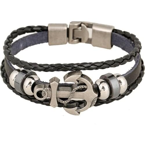 High quality fashion Lucky Vintage Mens Leather charm Bracelet Raja Vegas Charm Multilayer Braided Women Pulseira Masculina