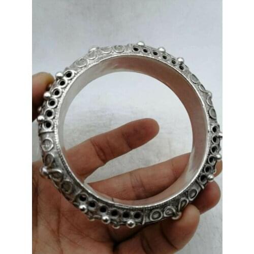 Old Chinese tibet silver handcarved flower pattern Bracelet