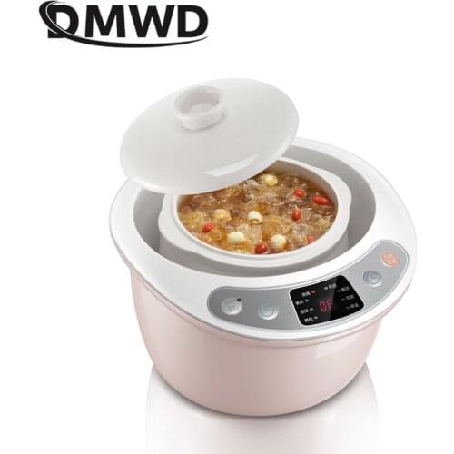DMWD Household Electric Stew Pot 1.8L Slow Cooker Automatic Porridge Stewing Soup Pot Casserole White Ceramic Liner 8 Menu 220V