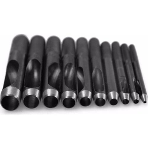 Belt Punch Round Steel Leather Craft Manual Perforated Hollow Hole Punch, Black Silver 10 Pieces 1mm To 10mm Belt Strap Gasket