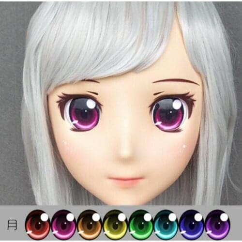 Jiang06)Female Sweet Girl Resin Half Head Kigurumi Crossdress Cosplay Japanese Anime Role Lolita Doll Mask With Eyes And Wig